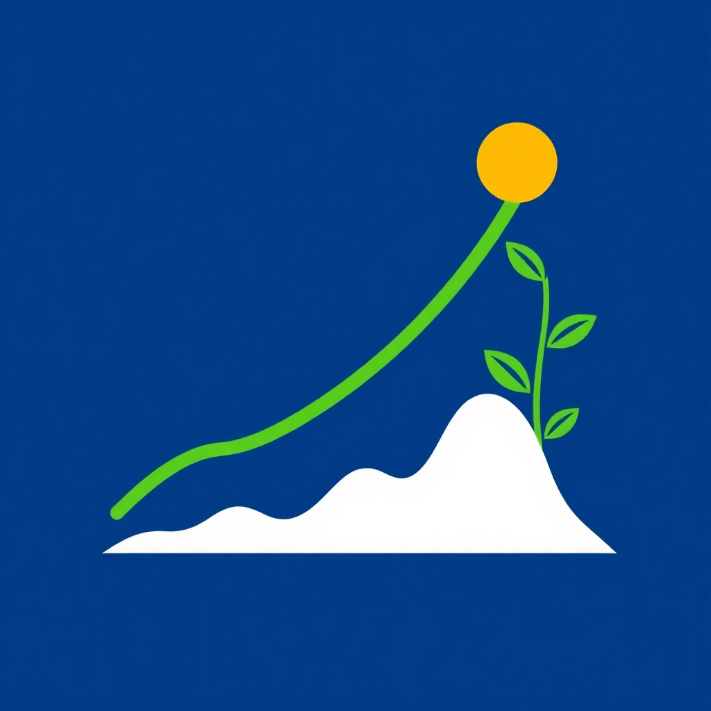 A stylized graphic depicting a growth trajectory, such as an upward-trending line graph or a plant growing tall and strong. Use a vibrant color palette to communicate positive growth. The style should be clean, simple, and easily understandable. The image should emphasize positive growth and long-term success.
